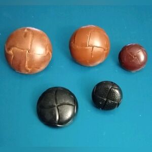 Vintage Leather Look Buttons Brown and Black Set Of 5